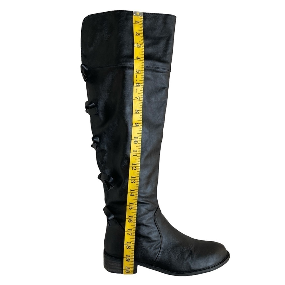 A.X.N.Y. Knee High Boots Bow Back Black Vegan Leather Women Size 7 - Picture 12 of 14